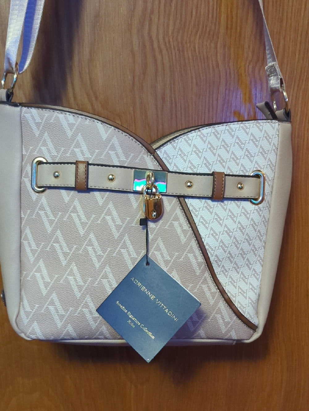 Adrienne Vittadini Light Beige Shoulder Bag with Gold Hardware
